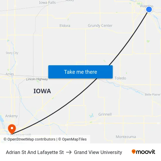 Adrian St And Lafayette St to Grand View University map