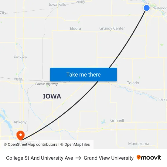 College St And University Ave to Grand View University map