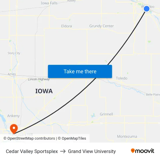 Cedar Valley Sportsplex to Grand View University map