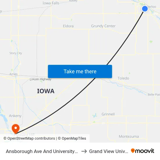 Ansborough Ave And University Ave(Wb) to Grand View University map