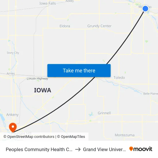 Peoples Community Health Clinic to Grand View University map