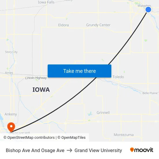 Bishop Ave And Osage Ave to Grand View University map