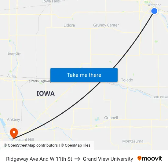 Ridgeway Ave And W 11th St to Grand View University map