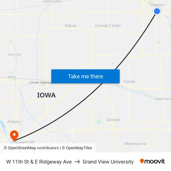 W 11th St & E Ridgeway Ave to Grand View University map