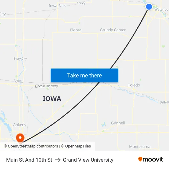 Main St And 10th St to Grand View University map