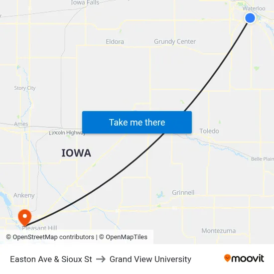 Easton Ave & Sioux St to Grand View University map