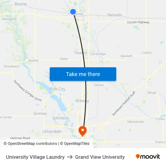 University Village Laundry to Grand View University map