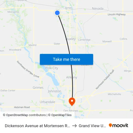 Dickenson Avenue at Mortensen Road Northbound to Grand View University map