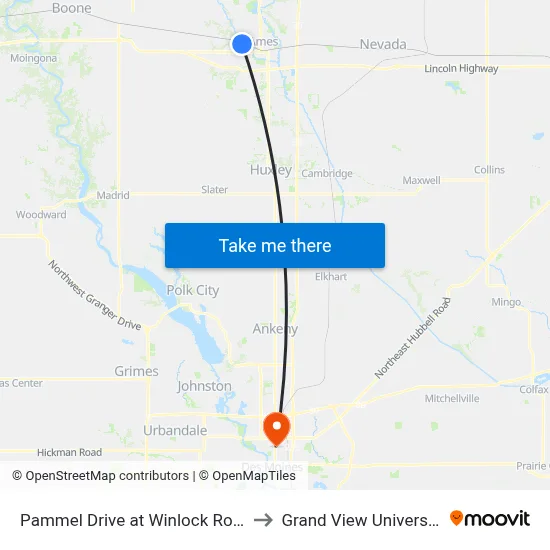 Pammel Drive at Winlock Road to Grand View University map