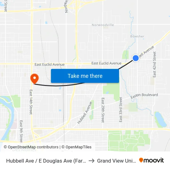 Hubbell Ave / E Douglas Ave (Far-Side), Dsm to Grand View University map