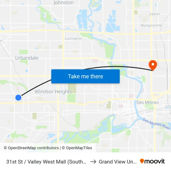 31st St / Valley West Mall (Southbound), Wdm to Grand View University map