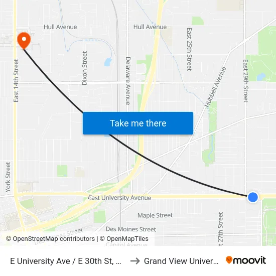 E University Ave / E 30th St, Dsm to Grand View University map