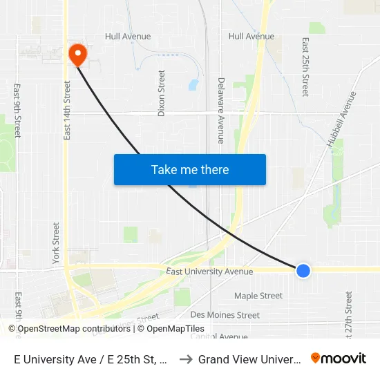 E University Ave / E 25th St, Dsm to Grand View University map