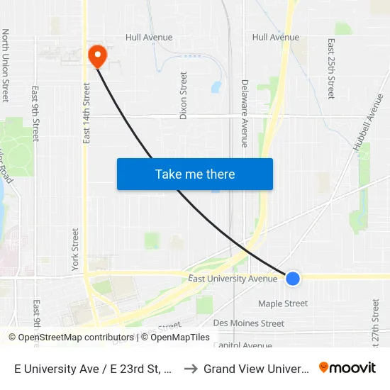 E University Ave / E 23rd St, Dsm to Grand View University map