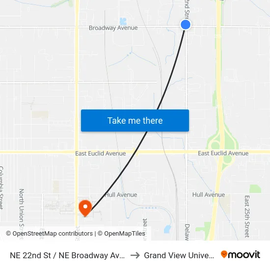 NE 22nd St / NE Broadway Ave, Plk to Grand View University map