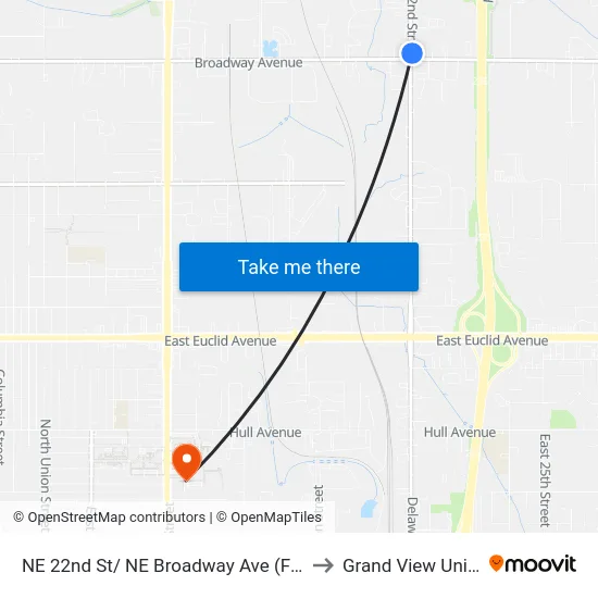 NE 22nd St/ NE Broadway Ave (Far-Side), Plk to Grand View University map