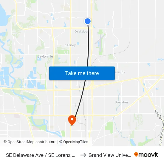 SE Delaware Ave / SE Lorenz Dr, Ank to Grand View University map