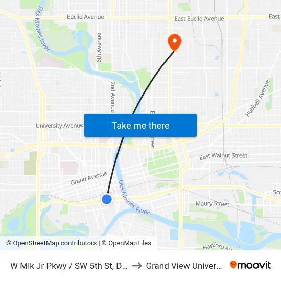 W Mlk Jr Pkwy / SW 5th St, Dsm to Grand View University map