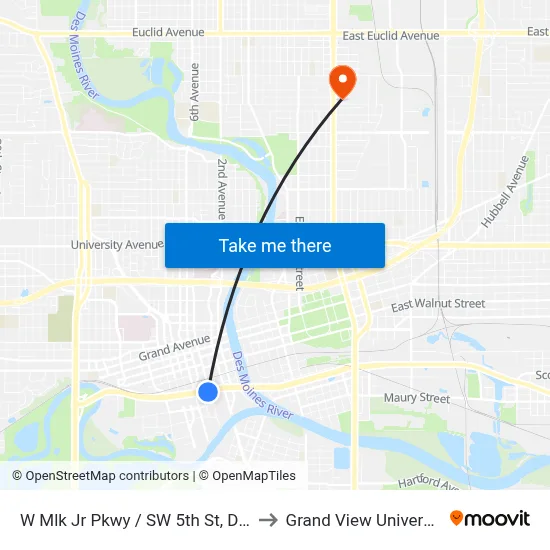 W Mlk Jr Pkwy / SW 5th St, Dsm to Grand View University map
