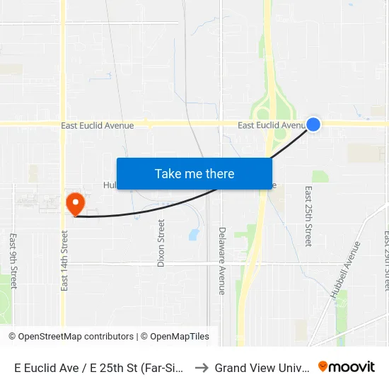 E Euclid Ave / E 25th St (Far-Side), Dsm to Grand View University map