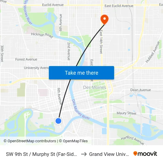 SW 9th St / Murphy St (Far-Side), Dsm to Grand View University map