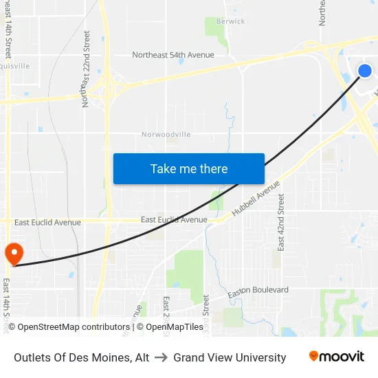 Outlets Of Des Moines, Alt to Grand View University map