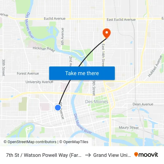 7th St / Watson Powell Way (Far-Side), Dsm to Grand View University map