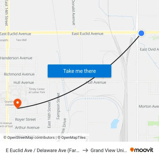 E Euclid Ave / Delaware Ave (Far-Side), Dsm to Grand View University map
