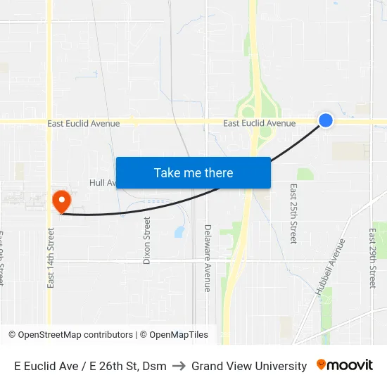 E Euclid Ave / E 26th St, Dsm to Grand View University map