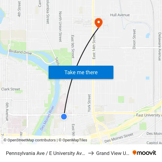 Pennsylvania Ave / E University Ave (Far-Side), Dsm to Grand View University map