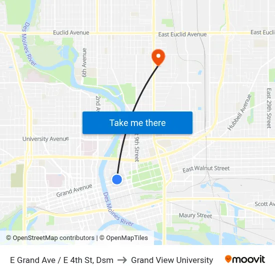 E Grand Ave / E 4th St, Dsm to Grand View University map