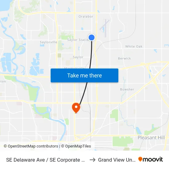 SE Delaware Ave / SE Corporate Woods Dr, Ank to Grand View University map
