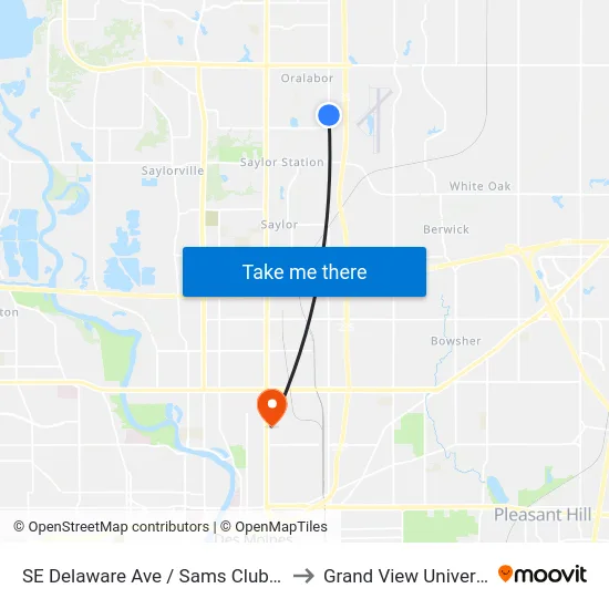 SE Delaware Ave / Sams Club, Ank to Grand View University map