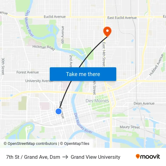 7th St / Grand Ave, Dsm to Grand View University map