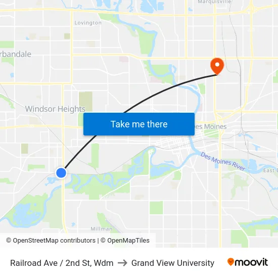 Railroad Ave / 2nd St, Wdm to Grand View University map