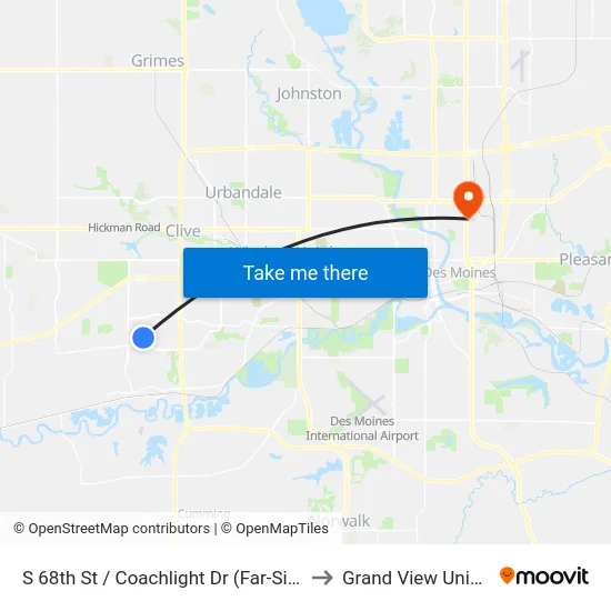 S 68th St / Coachlight Dr (Far-Side), Wdm to Grand View University map