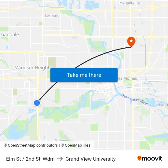 Elm St / 2nd St, Wdm to Grand View University map