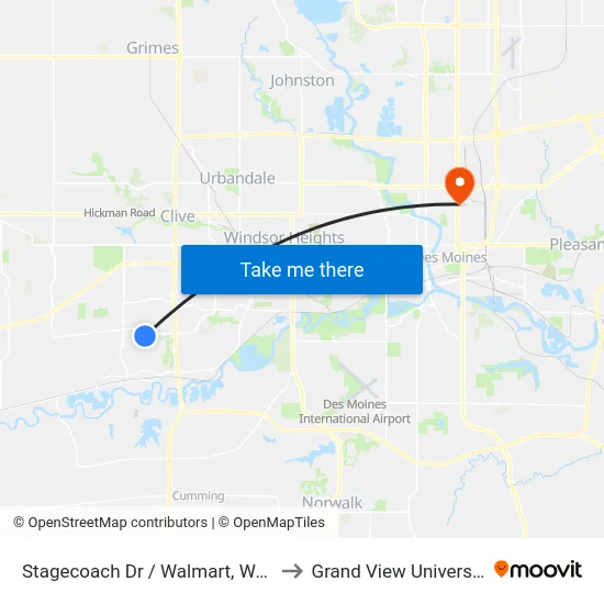 Stagecoach Dr / Walmart, Wdm to Grand View University map