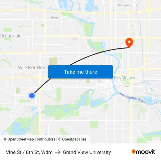 Vine St / 8th St, Wdm to Grand View University map