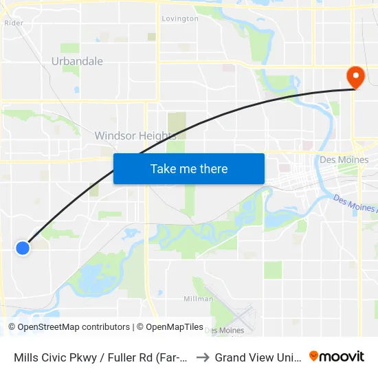 Mills Civic Pkwy / Fuller Rd (Far-Side), Wdm to Grand View University map