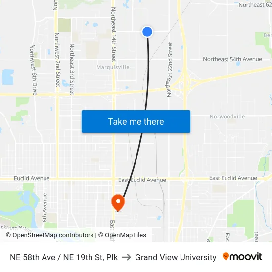NE 58th Ave / NE 19th St, Plk to Grand View University map