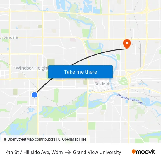 4th St / Hillside Ave, Wdm to Grand View University map