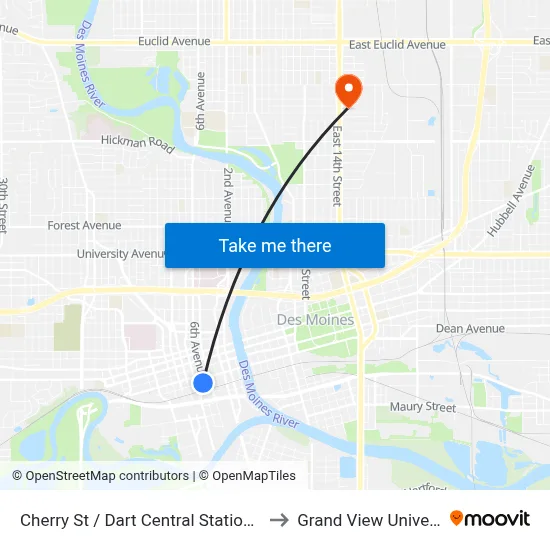 Cherry St / Dart Central Station, Dsm to Grand View University map