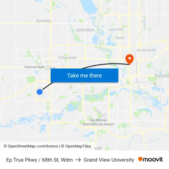 Ep True Pkwy / 68th St, Wdm to Grand View University map