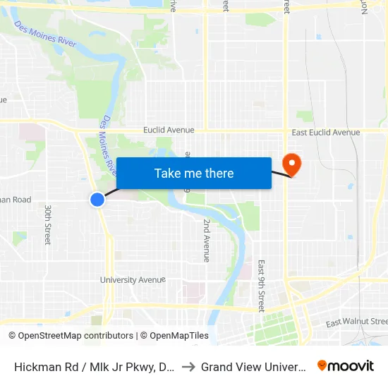 Hickman Rd / Mlk Jr Pkwy, Dsm to Grand View University map