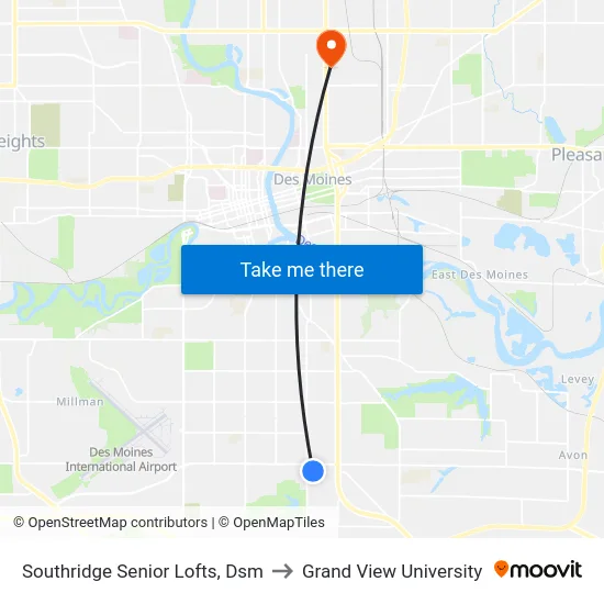 Southridge Senior Lofts, Dsm to Grand View University map