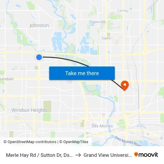 Merle Hay Rd / Sutton Dr, Dsm to Grand View University map