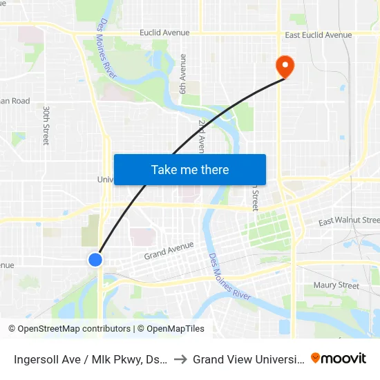 Ingersoll Ave / Mlk Pkwy, Dsm to Grand View University map