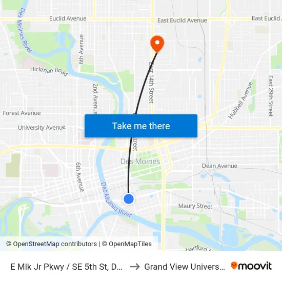 E Mlk Jr Pkwy / SE 5th St, Dsm to Grand View University map