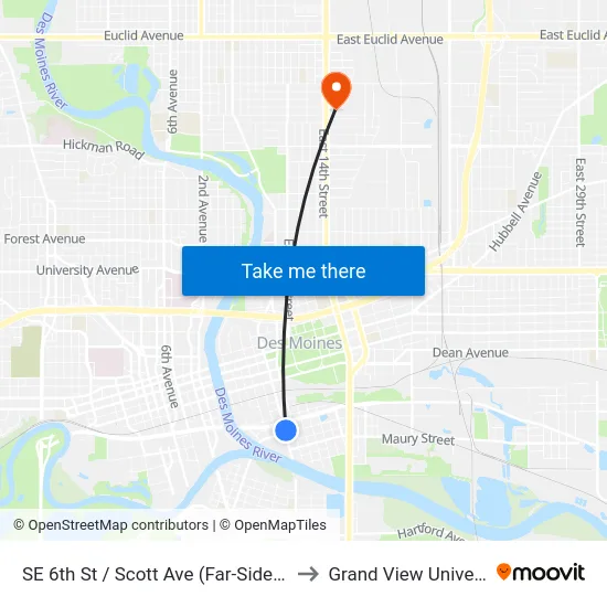 SE 6th St / Scott Ave (Far-Side), Dsm to Grand View University map